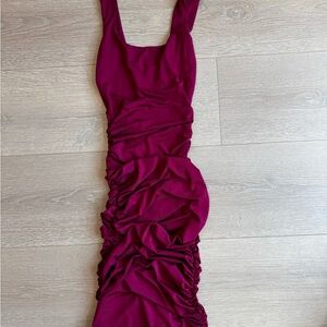 Ruched Burgundy Bodycon Dress - Women
